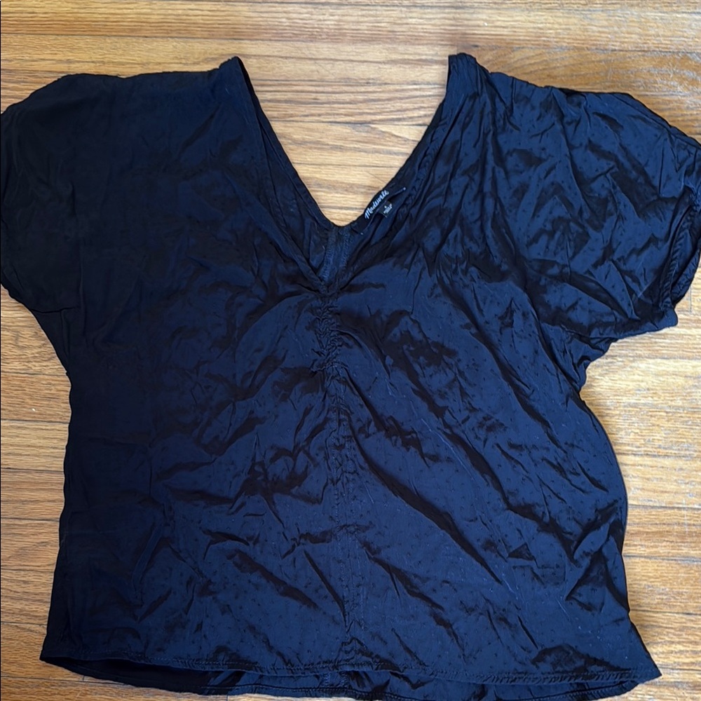 Madewell Blue Dolman Sleeve Ruched Blouse